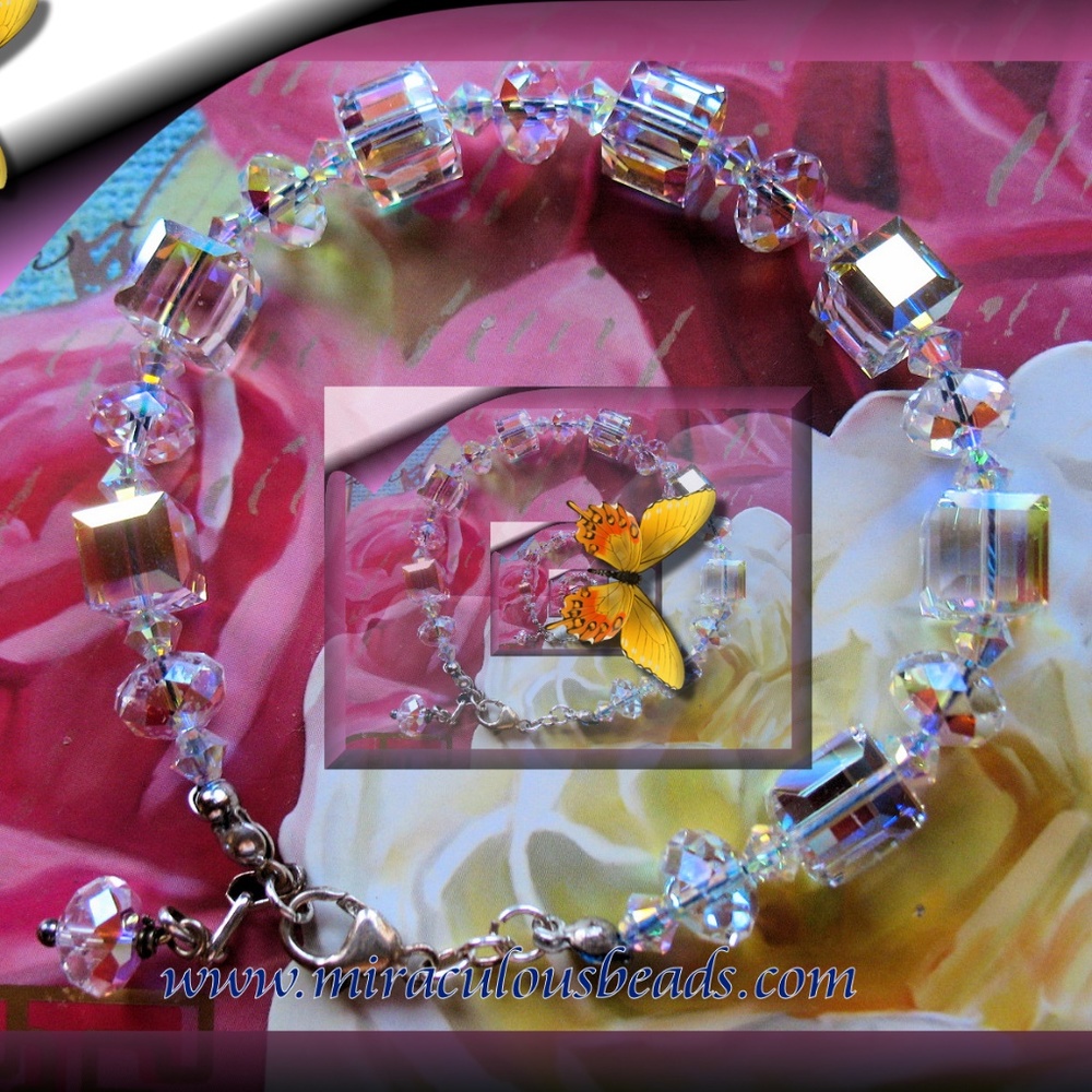 Swarovski Bracelet Crystal AB Cubes & Accents 7"
